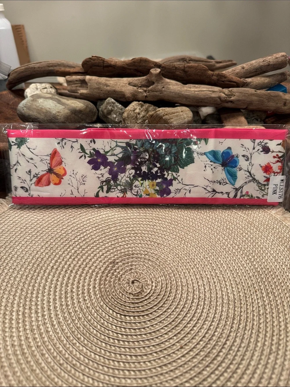 Floral & Butterfly Pink Trim Decorative Fabric Panel
